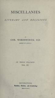 Front cover of Miscellanies literary and religious by Wordsworth, Christopher