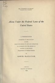Front cover of Aliens under the federal laws of the United States .. by MacClintock, Samuel.