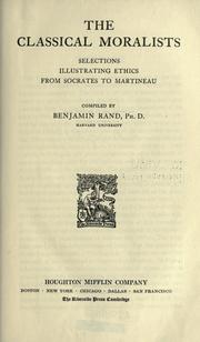 Front cover of The classical moralists by Benjamin Rand