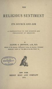 Cover of The religious sentiment by Daniel Garrison Brinton