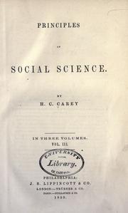 Cover of Principles of social science by Henry Charles Carey