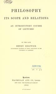 Cover of Philosophy, its scope and relations by Henry Sidgwick