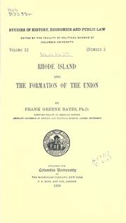 Front cover of Rhode Island and the formation of the Union by Frank Greene Bates