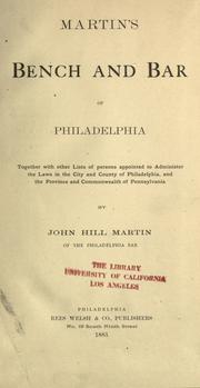 Front cover of Martin's bench and bar of Philadelphia by John Hill Martin