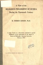 Front cover of A view of the religious philosophy of Russia during the nineteenth century by Morris Gnesin