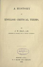 Front cover of A history of English critical terms by J. W. Bray