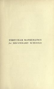 Front cover of First-year mathematics for secondary schools by Ernst R. Breslich