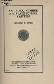 Cover of An index number for state school systems by Leonard Porter Ayres
