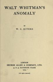 Cover of Walt Whitman's anomaly by W. C. Rivers