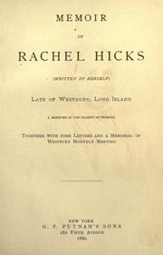 Front cover of Memoir of Rachel Hicks by Rachel Hicks