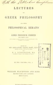 Cover of Lectures on Greek philosophy, and other philosophical remains by James Frederick Ferrier
