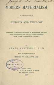 Front cover of Modern materialism in its relations to religion and theology by James Martineau