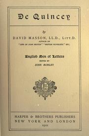 Front cover of De Quincey by David Masson