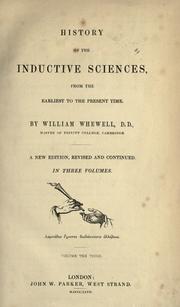 Cover of History of the inductive sciences by William Whewell