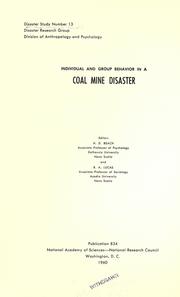 Front cover of Individual and group behavior in a coal mine disaster by Horace Dougald Beach