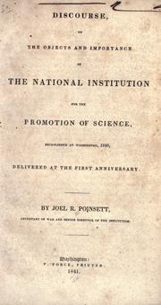Front cover of Discourse, on the objects and importance of the National Institution for the Promotion of Science, established at Washington, 1840 by Joel Roberts Poinsett