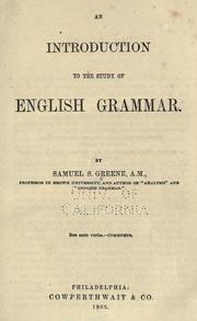 Front cover of An introduction to the study of English grammar by Samuel Stillman Greene