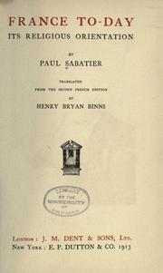 Front cover of L' orientation religieuse de la France actuelle by Sabatier, Paul