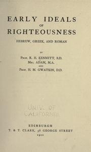 Front cover of Early ideals of righteousness by R. H. Kennett