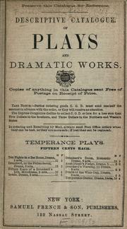 Cover of Descriptive catalogue of plays and dramatic works by Samuel French Ltd.