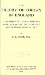 Front cover of The theory of poetry in England by Richard Pape Cowl