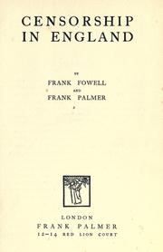 Front cover of Censorship in England by Frank Fowell