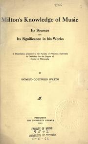 Cover of Milton's knowledge of music by Sigmund Gottfried Spaeth