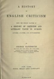 Front cover of A history of English criticism by Saintsbury, George