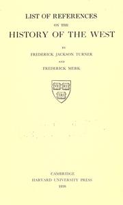 Front cover of List of references in history 17 by Frederick Jackson Turner