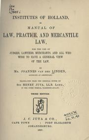 Front cover of Institutes of Holland by Johannes van der Linden