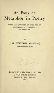 Front cover of An essay on metaphor in poetry by James George Jennings