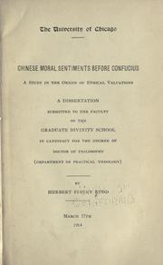Cover of Chinese moral sentiments before Confucious by Herbert Finley Rudd