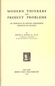 Cover of Modern thinkers and present problems by Edgar Arthur Singer