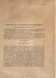 Front cover of Tables for the true anomaly in elliptic orbits by Frank Schlesinger