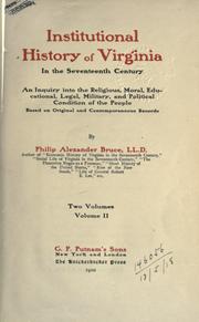 Cover of Institutional history of Virginia in the seventeenth century by Philip Alexander Bruce