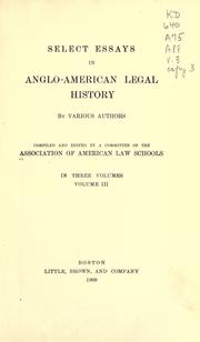 Cover of Select essays in Anglo-American legal history by Association of American Law Schools.