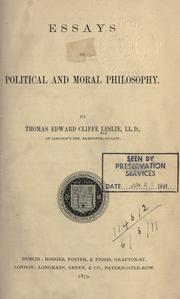 Front cover of Essays in political and moral philosophy by Thomas Edward Cliffe Leslie