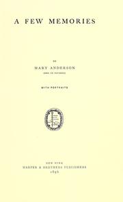 Front cover of A few memories by Mary Anderson