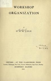 Front cover of Workshop organization by G. D. H. (George Douglas Howard) Cole