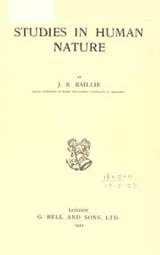 Front cover of Studies in human nature by Baillie, J. B. Sir