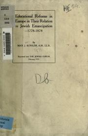 Front cover of Educational Reforms in Europe in their relation to Jewish emancipation 1778-1878 by Max J. Kohler