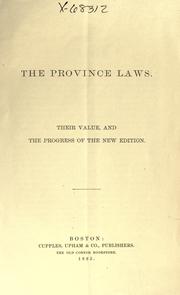 Front cover of The Province laws by Daniel T. V. Huntoon