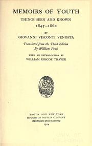 Front cover of Memoirs of youth by Giovanni Visconti Venosta