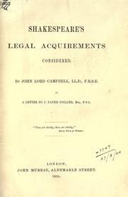 Cover of Shakespeare's legal acquirements considered, in a letter to J. Payne Collier by John Campbell, 1st Baron Campbell