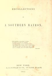 Front cover of Recollections of a southern matron by Caroline Howard Gilman
