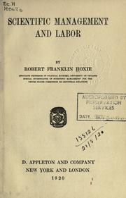 Front cover of Scientific management and labor by Robert Franklin Hoxie