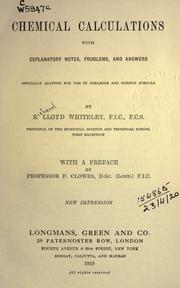 Front cover of Chemical calculations by Richard Lloyd Whiteley