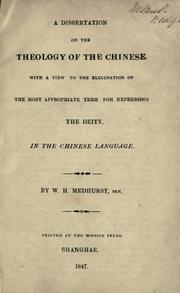 Front cover of A dissertation on the theology of the Chinese by Walter Henry Medhurst