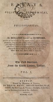 Cover of Essays, political, economical, and philosophical by Rumford, Benjamin Graf von