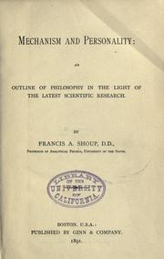 Front cover of Mechanism and personality by Francis Asbury Shoup